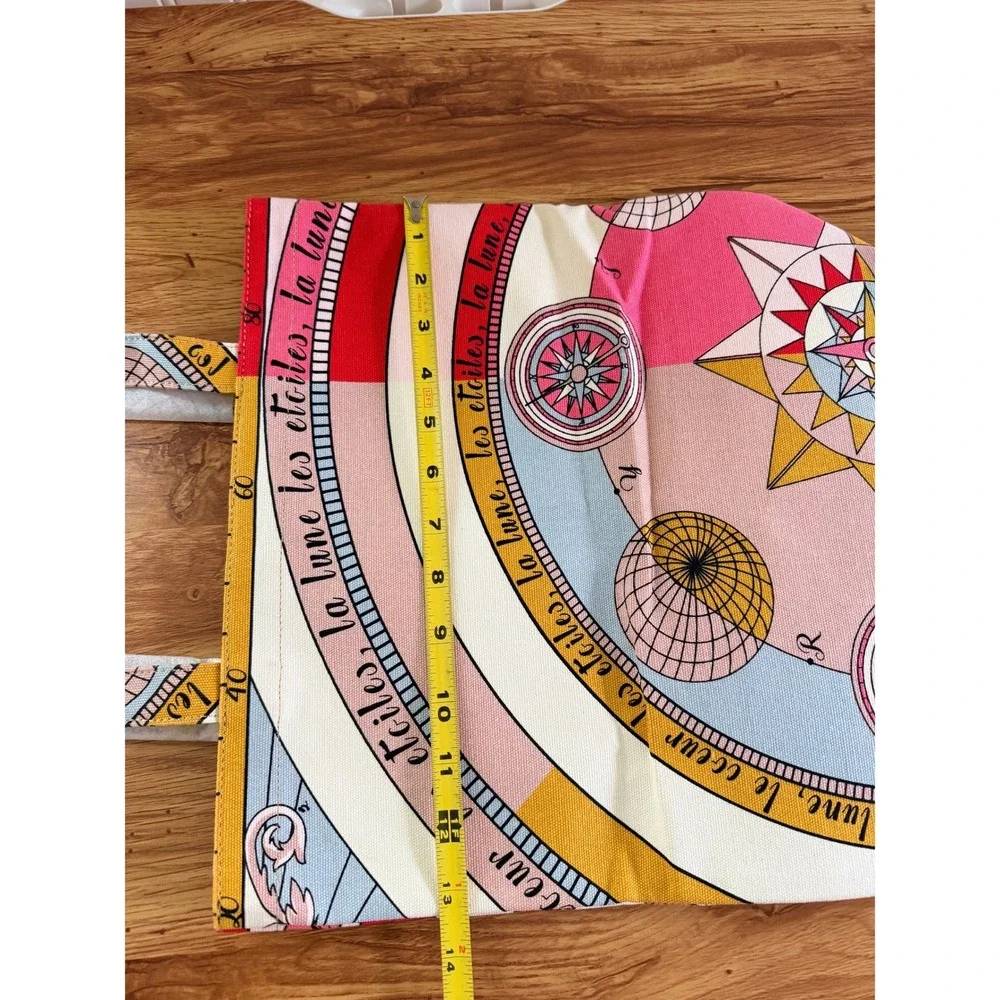 Tory Burch Celestial Canvas Tote Bag Moon Stars Pink Multicolor Large